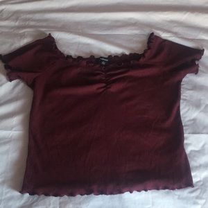 Burgundy off the shoulder crop top